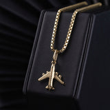 Conjunto Cadenas Veneciana + Dijes Avión en Oro laminado 18k Para Pareja