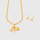 Combo Cadena Eslabón + Dije Tres Gracias + Arete Trilogia  en Oro laminado 18k para Dama