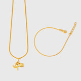 Combo Cadena Eslabón + Dije Tres Gracias + Pulsera Cola De Ratón en Oro laminado 18k para Dama