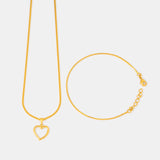 Combo Cadena Eslabón + Dije Corazón + Pulsera Cola de Ratón en Oro laminado 18k para Dama
