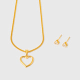 Combo Cadena Eslabón + Dije Corazón Silueta + Arete Trilogia  en Oro laminado 18k para Dama