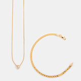 Combo Cadena Corazón Cristal + Pulsera Bismarck en Oro laminado 18k para Dama