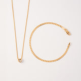 Combo Cadena Corazón Cristal + Pulsera Eslabón Plano en Oro laminado 18k para Dama