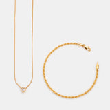 Combo Cadena Corazón Cristal + Pulsera Lazo en Oro laminado 18k para Dama