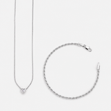 Combo Corazón Cristal + Pulsera Lazo en Plata 925 laminada Para Dama