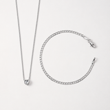 Combo Corazón Cristal + Pulsera Eslabón Plano en Plata 925 laminada Para Dama