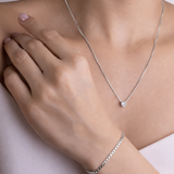 Combo Corazón Cristal + Pulsera Eslabón Plano en Plata 925 laminada Para Dama