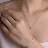 Combo Cadena Corazón Cristal + Pulsera Fígaro en Oro laminado 18k para Dama
