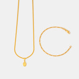 Combo Cadena Eslabón + Dije Virgen Milagrosa+ Pulsera Fígaro en Oro laminado 18k para Dama