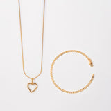 Cadena Veneciana 45cm + Dije Corazón Silueta + Pulsera Eslabón Plano en Oro laminado 18k para Dama