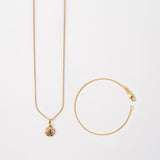 Cadena Veneciana 45cm + Dije San Benito + Pulsera Cola de Ratón en Oro laminado 18k para Dama