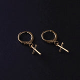 Candongas Cruz en Oro laminado 18k Para Caballero