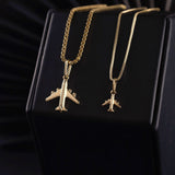 Conjunto Cadenas Veneciana + Dijes Avión en Oro laminado 18k Para Pareja